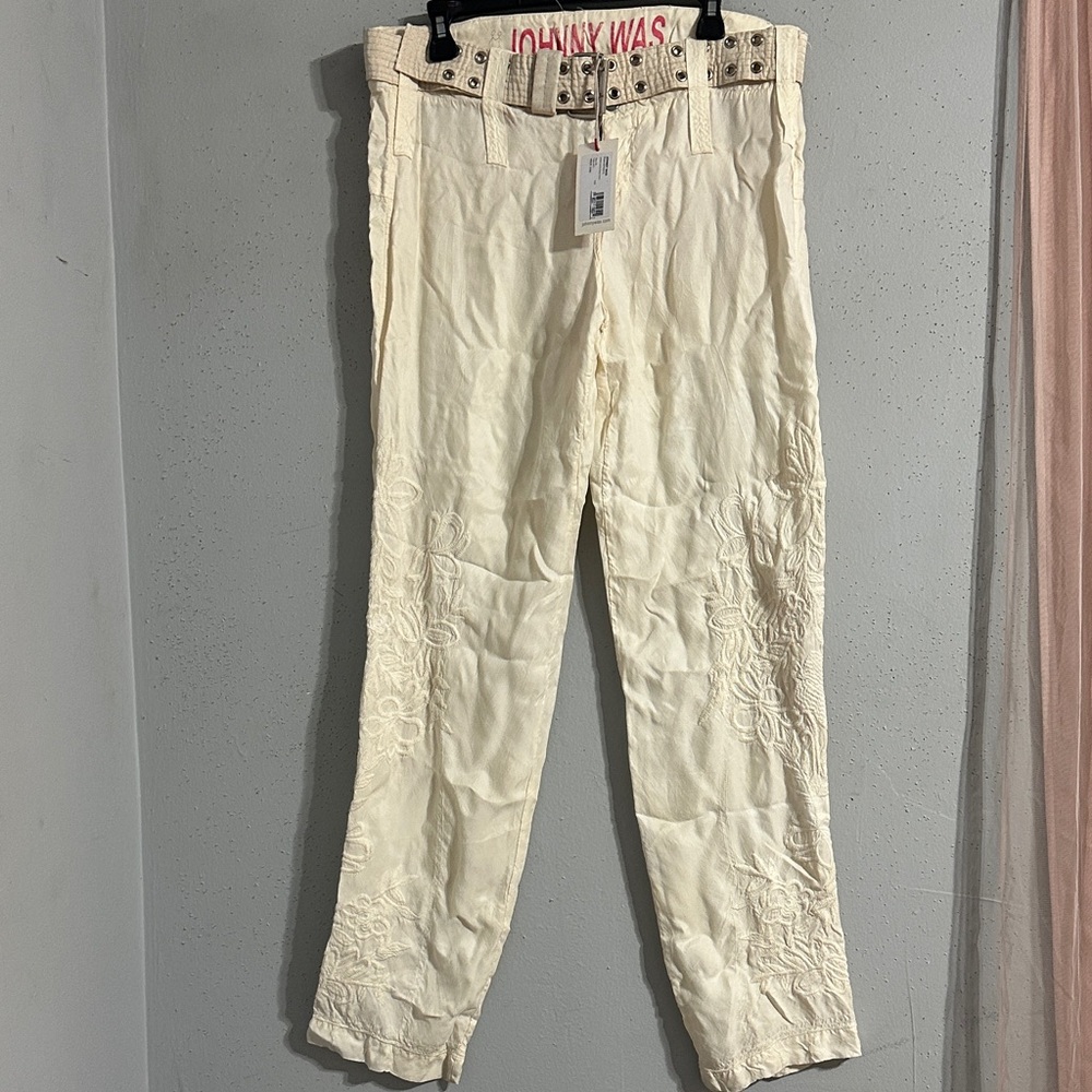 NWT Johnny Was Ivory Floral embroidered straight leg pants